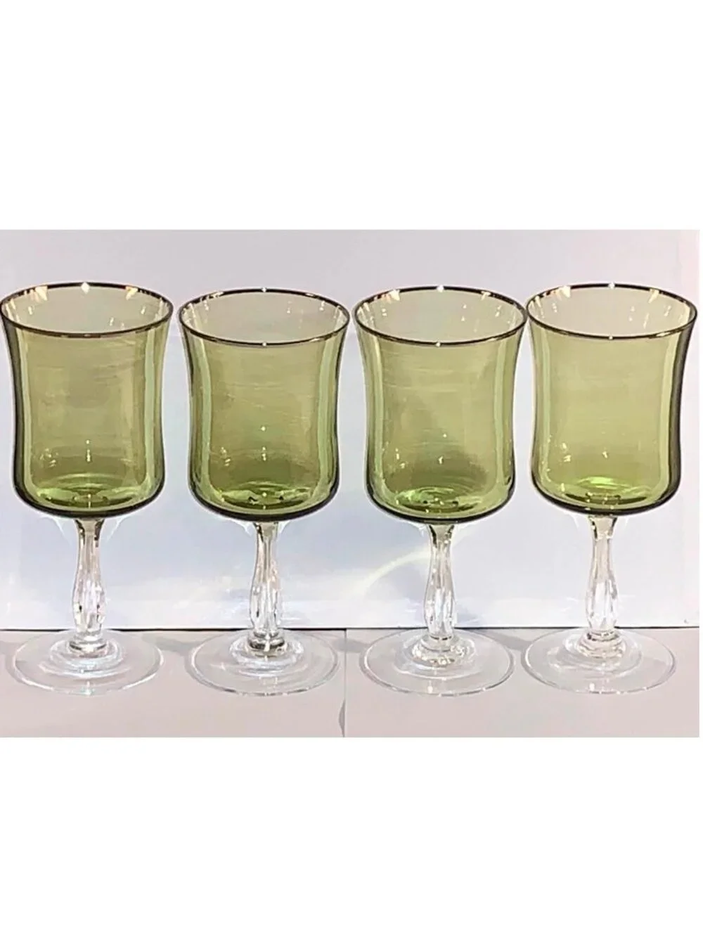 VTG Noritake Rainbow Green Drinking Glass Goblets w/ Platinum Rim (Set of 4)